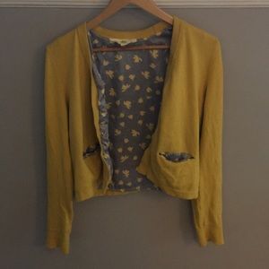 Anthropology yellow cropped cardigan